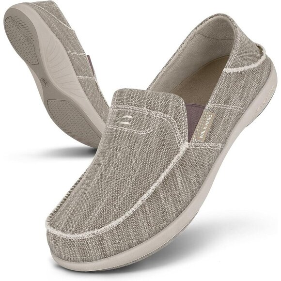〽️Men\'s Beige Slip On Canvas Loafers Arch Support Orthopedic Walking Shoes main image 8